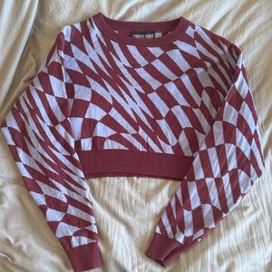 Dolls Kill / Current Mood Geometric Red and White Cropped Sweater CS